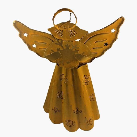 Rustic Angel Luminary Centerpiece Rusted Metal Goth Tall Candle Holder 15 inch - Picture 1 of 10